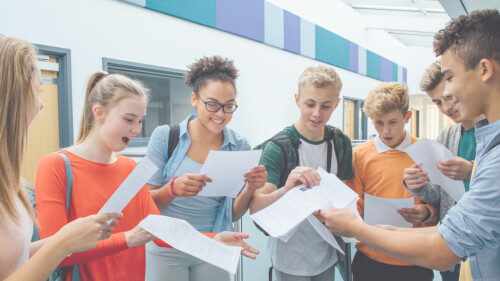 students receiving exam results