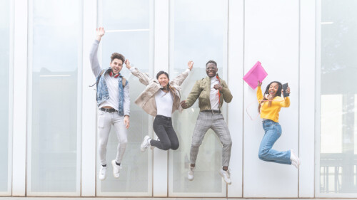 students celebrating exam results