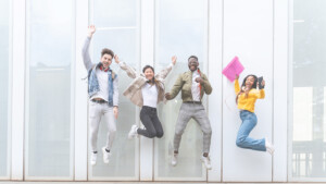 students celebrating exam results